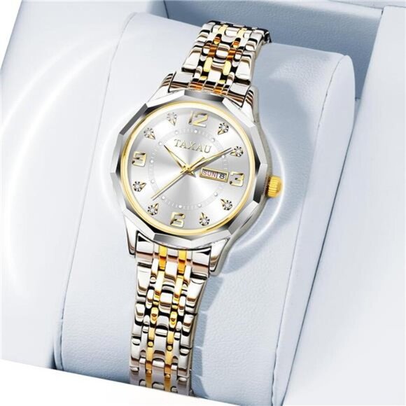 Stainless Steel Waterproof Quartz Dress Day-Date Luxurious Diamond Small Face